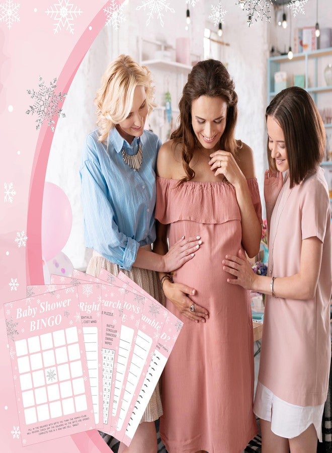 Harloon 302 Pcs Winter Snowflake Baby Shower Games, 6 Games, 50 Sheets Each, Baby Shower, Word Scramble, Word Search, Predictions and Advice(Pink) - Image 4